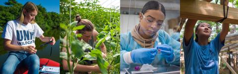collage of two woman working in the field and in the lab