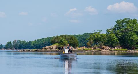 Boat floating on Great Bay