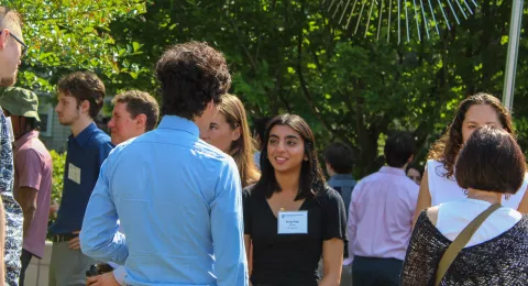 UNH student Durga Raja at the launch event for the Sustainability Fellowship program