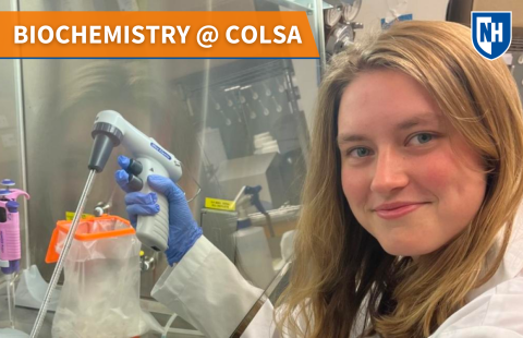 A thumbnail photo of a girl holding a pipette that says Biochemistry at COLSA