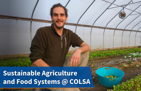 A thumbnail of a sustainable agriculture and food systems student in a greenhouse