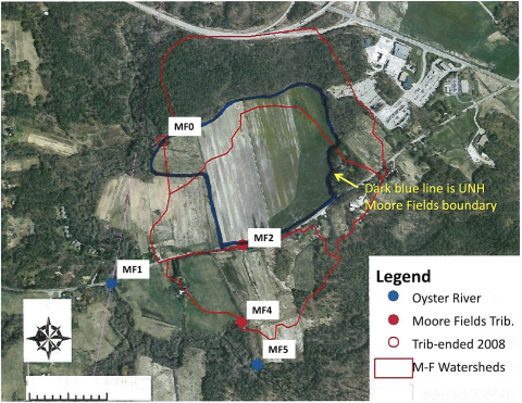 Moore Fields watersheds and water sampling locations