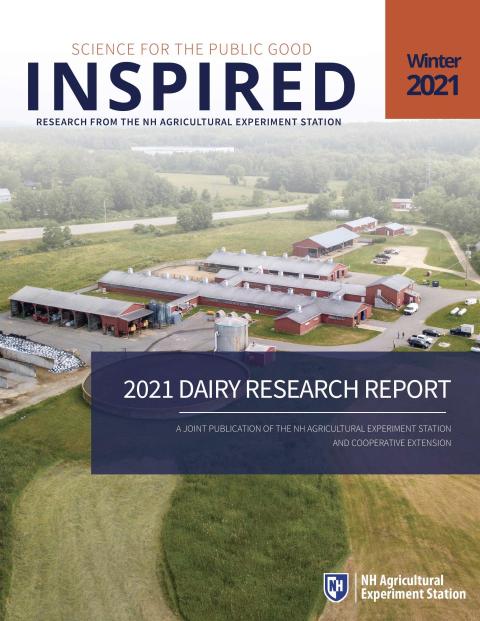 A cover image of INSPIRED: Dairy Winter 2021 that shows the Fairchild Dairy Teaching and Research Center
