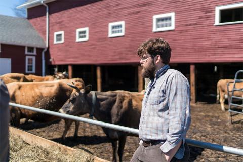 A photo of a small dairy farmer in New England