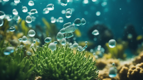 An AI generated image of bubbles at the ocean floor