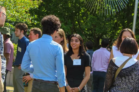 UNH student Durga Raja at the launch event for the Sustainability Fellowship program
