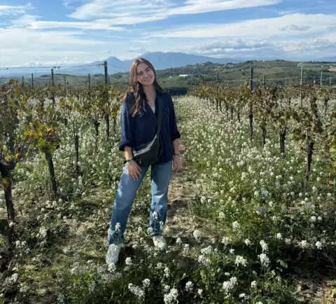 UNH dietetics major Margo Kamis in a vineyard