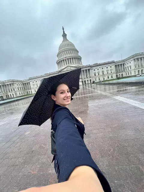 UNH undergraduate Melissa Kulpeksa in front of the Capitol in Washington, D.C.