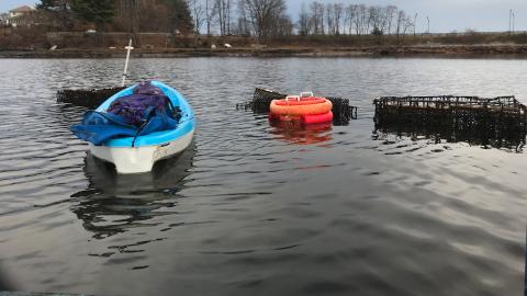 Oyster fishing gear used for sustainable aquaculture practices in Great Bay to support local seafood production.