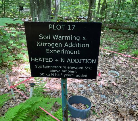 Sign placed in the plot of soiling warming research project
