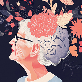 Graphic of elderly female with glasses