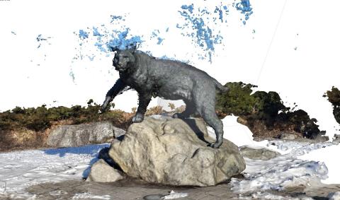 A digital reconstructed image of the UNH wildcat statue in Durham.