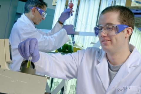 Students working in a lab.