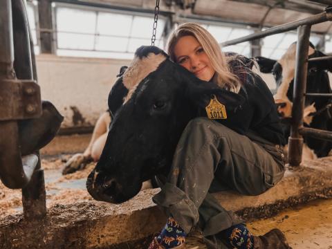 Liza Balet with UNH dairy cow